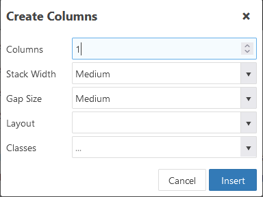 create columns options